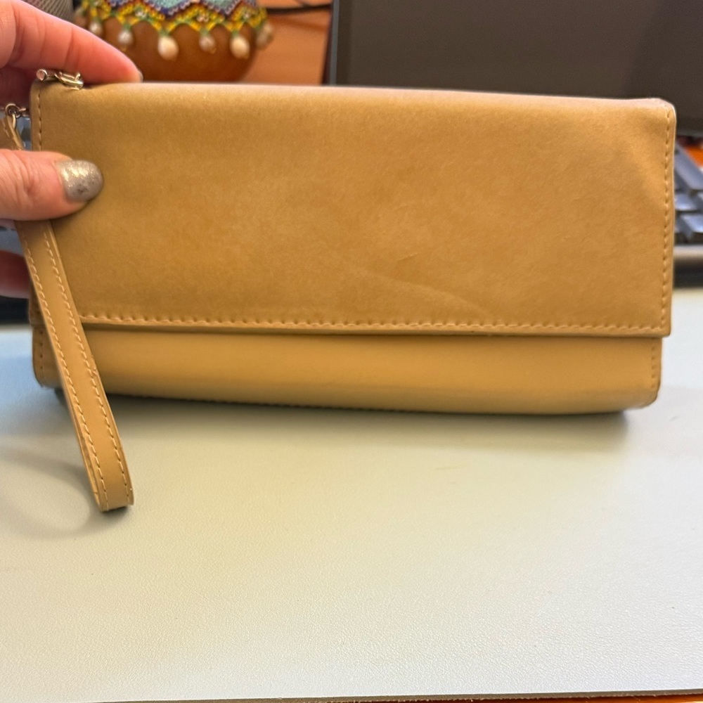 Nina Ricci Leather Beige/Taupe Wristlet Clutch